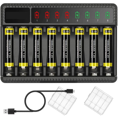 8 Slot Smart Battery Charger LED Display for AA/AAA NiMH Rechargeable Batteries