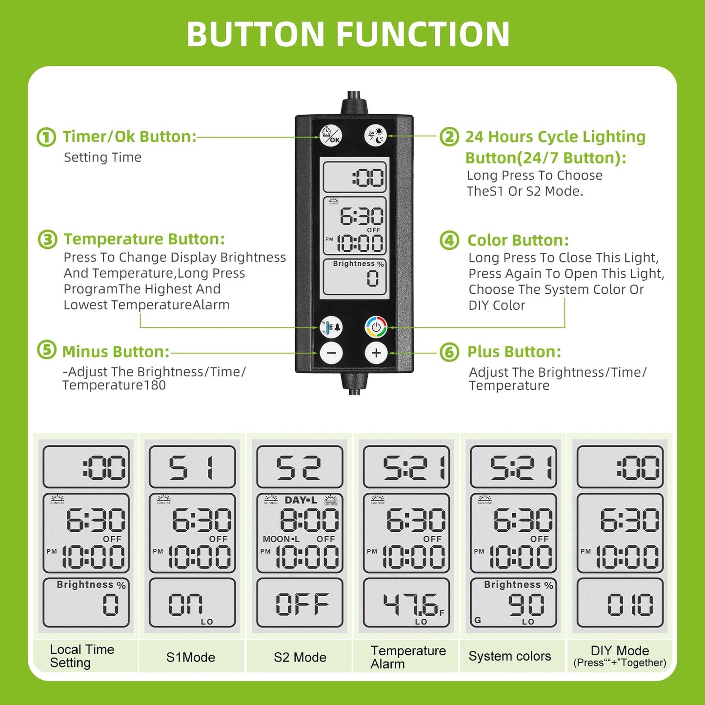 Programmable Fish Tank aquarium Light with LCD Monitor and Thermometer for Aquatic Plants, Memory Function 24/7 Cycle LED lamp