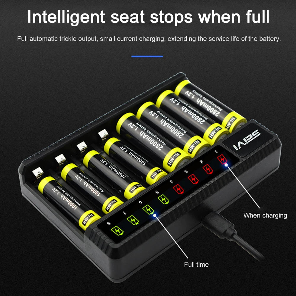 8 Slot Smart Battery Charger LED Display for AA/AAA NiMH Rechargeable Batteries