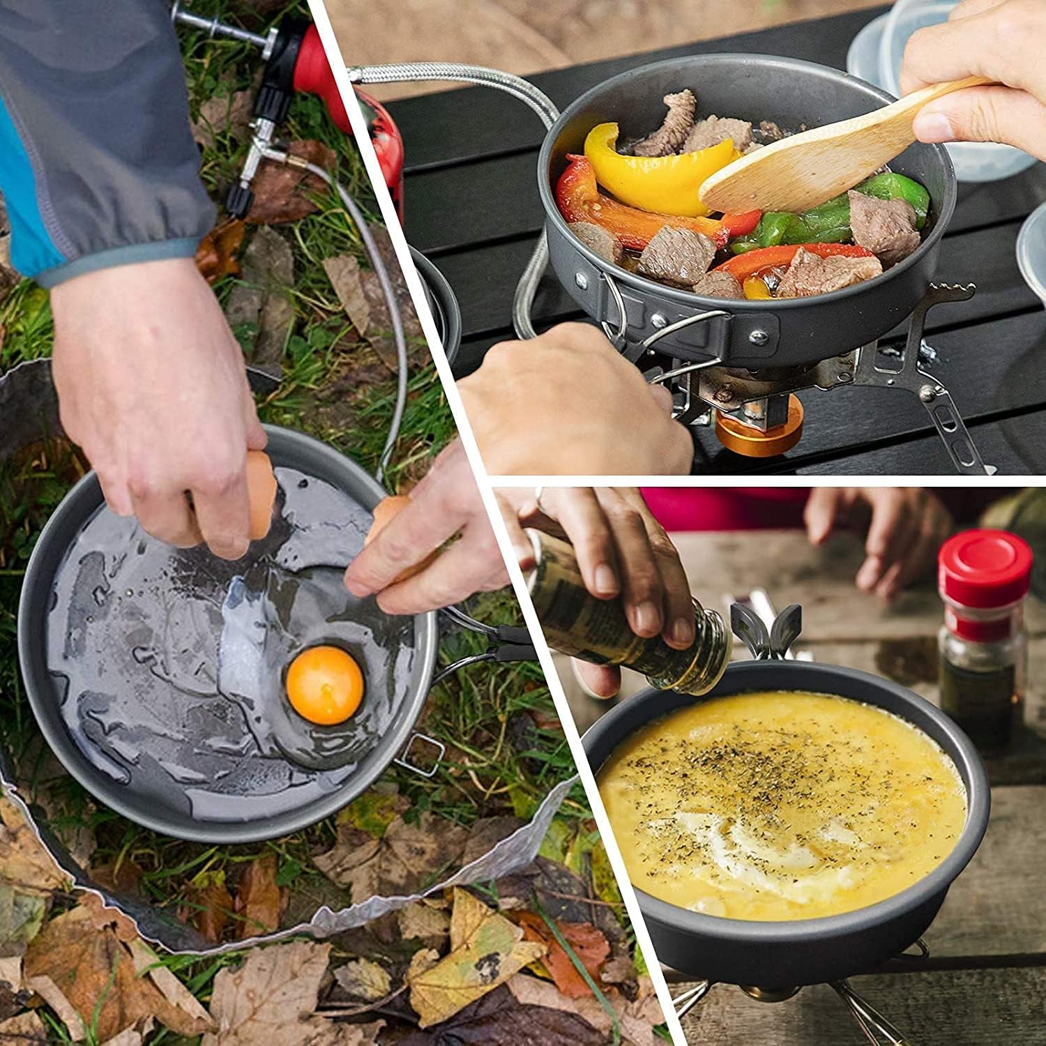 Camping Cookware Mess Kit, Camping Pot Pan and Kettle, Portable Outdoor Hiking Camping Cooking Set