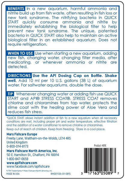 API QUICK START Freshwater and Saltwater Aquarium Nitrifying Bacteria 16-Ounce Bottle