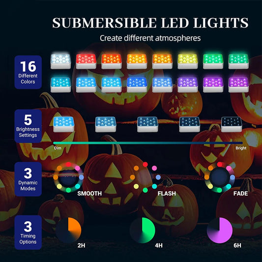 Submersible LED Lights With Remote Control 10LED Waterproof Battery Powered Rechargeable Hot Tub Light For Aquarium Party Decor