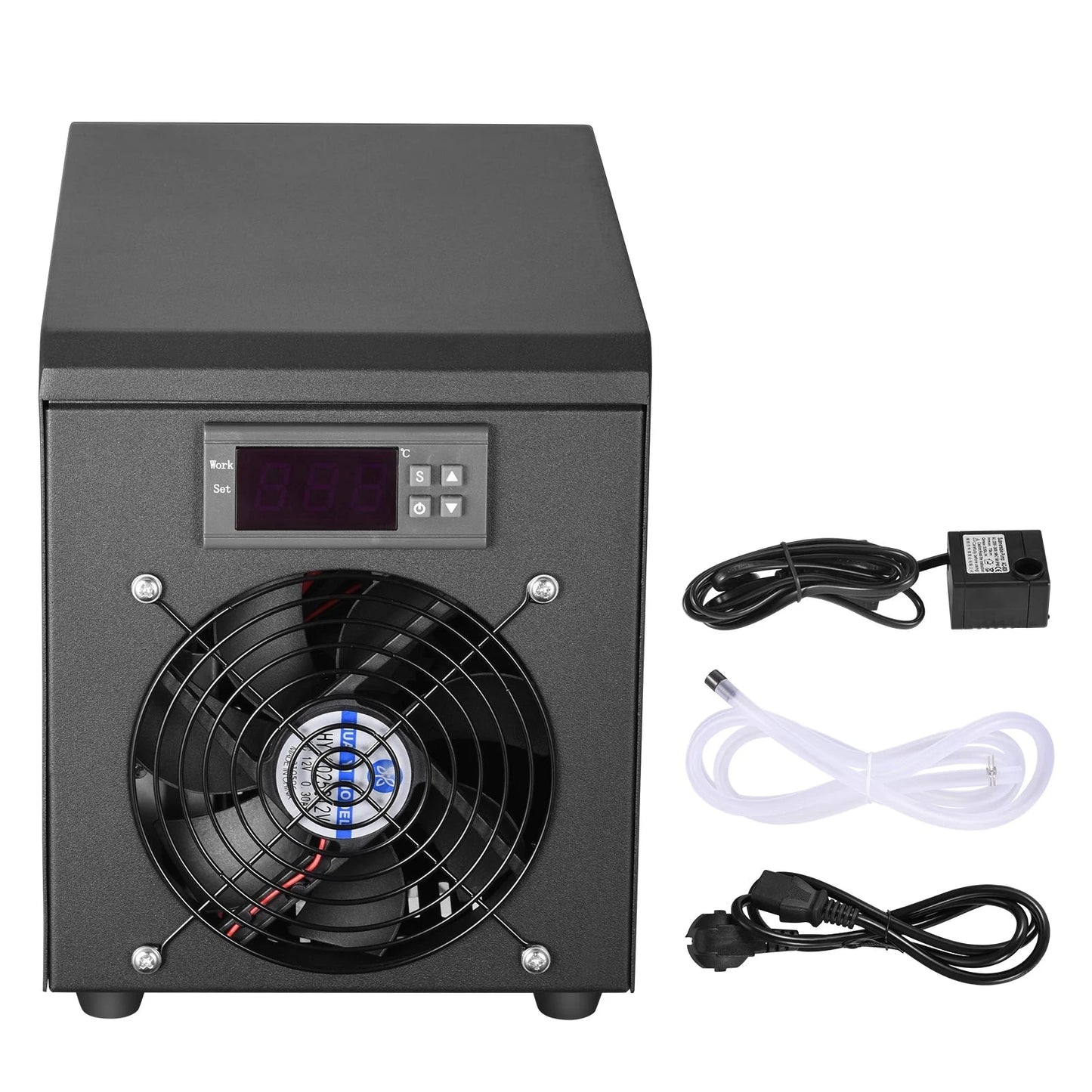 180W Aquarium Water Chiller for 60L Fish Tanks, keeps water at a steady temperature of 10-40℃. Eco-friendly cooling system.