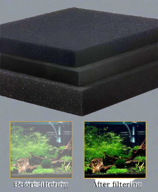 Biochemical cotton filter for aquariums, suitable for fish tanks and ponds. Available in black foam sponge with various sizes: 15, 25, 35, and 50 PPI.