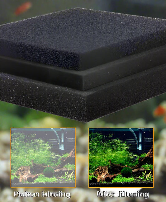 Bio sponge filter media pads with 15/25/35/50 PPI, cut-to-fit foam for aquarium fish tanks and koi ponds. Available in sizes 1/2/3/4/5 cm.