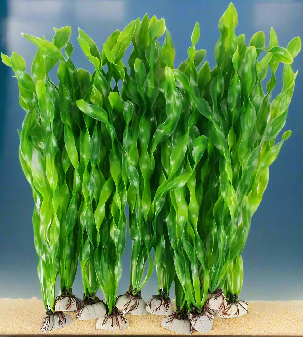 5 to 10 pieces of plastic aquarium plants for fish tank decoration. These artificial seaweed and water grass plants are perfect for underwater ornamentation in your aquarium.