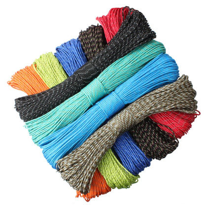 2mm Reflective Paracord with 3 Strand Core - Versatile Outdoor Camping Rope for Tent, Lanyard, and Parachute Use.