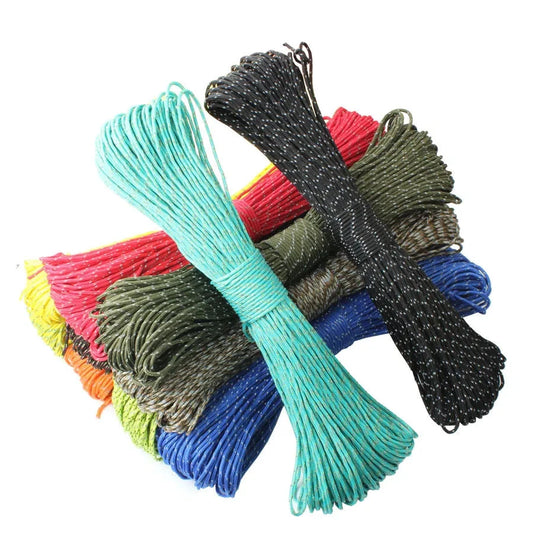 2mm Reflective Paracord with 3 Strand Core - Versatile Outdoor Camping Rope for Tent, Lanyard, and Parachute Use.