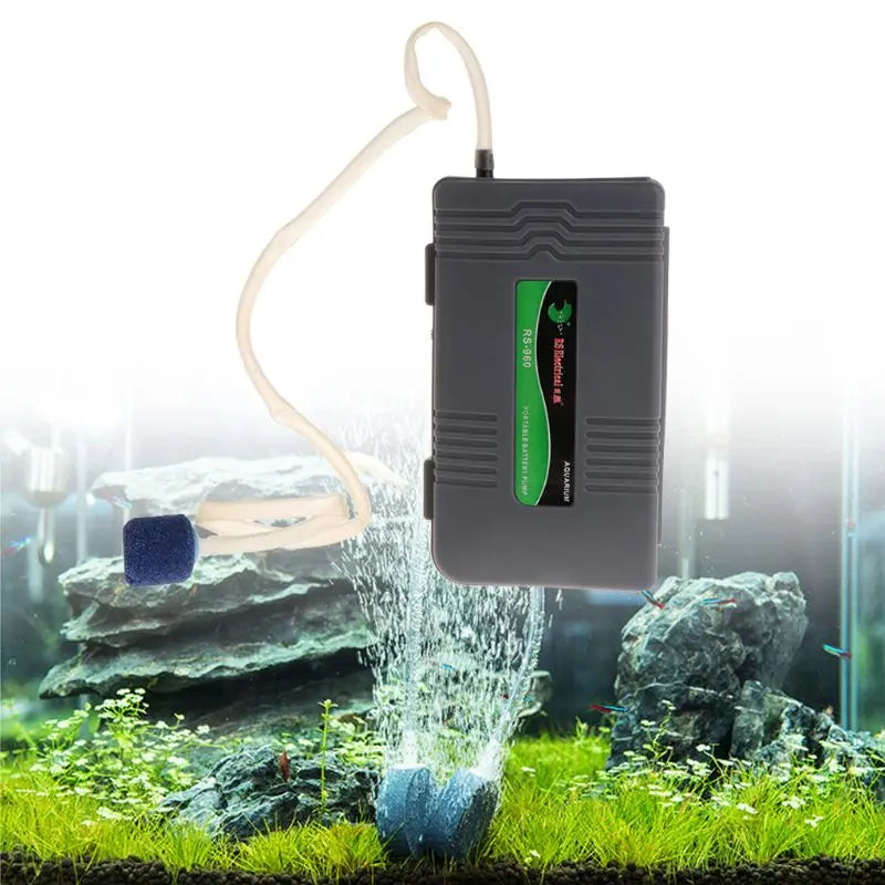 Battery-Powered Portable Air Pump for Aquarium Fish Tank with Oxygen Stone.