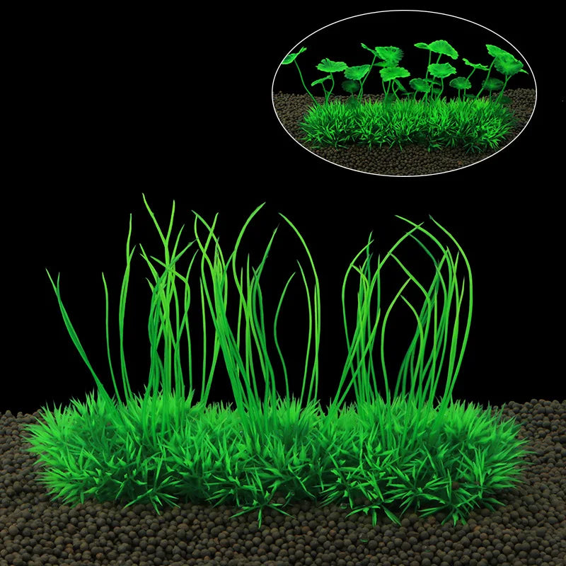 Plastic underwater plants for fish tanks, perfect for decorating with aquatic grass and water weeds.