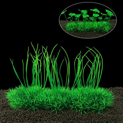 Plastic underwater plants for fish tanks, perfect for decorating with aquatic grass and water weeds.