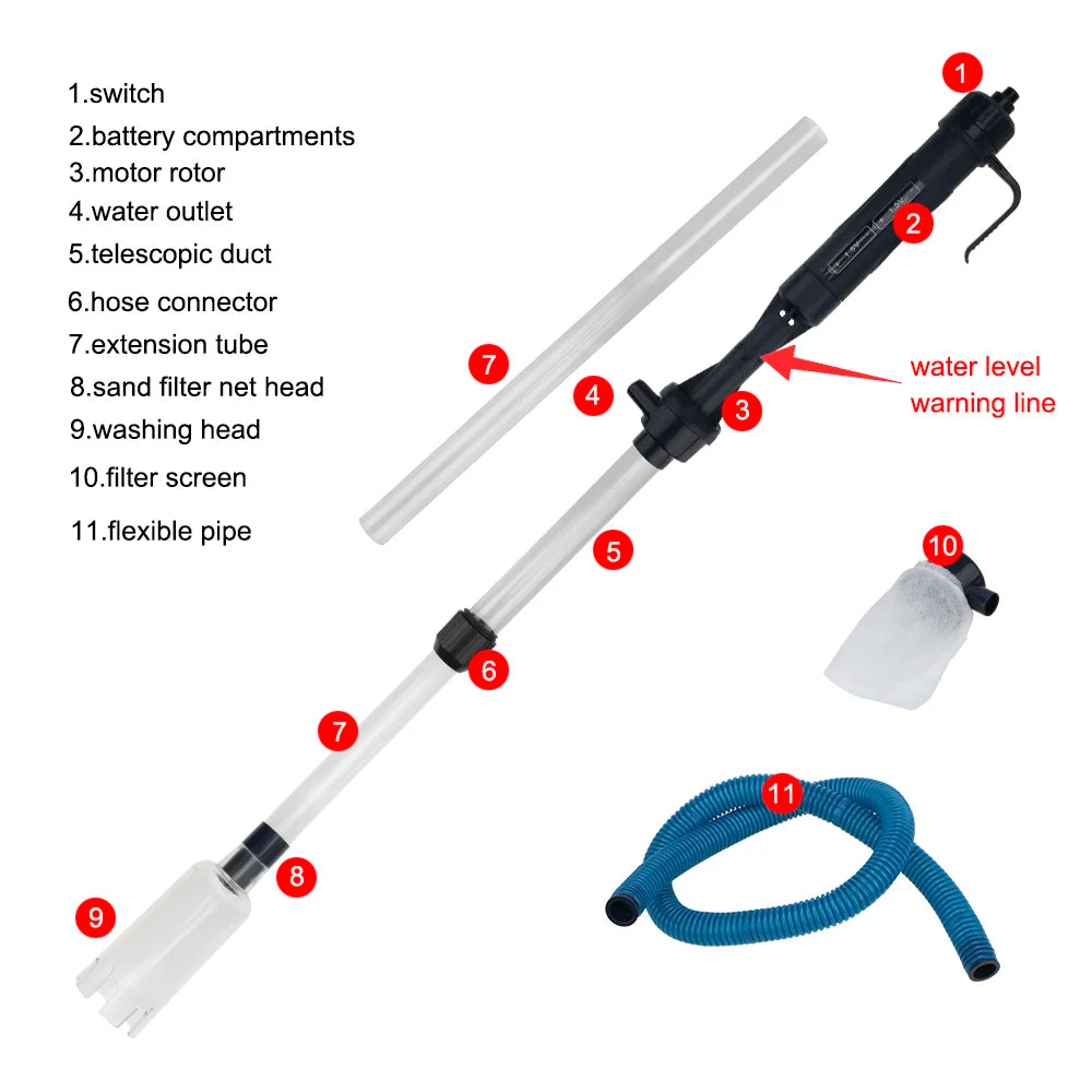 Aquarium Suction Filter Tool, Gravel Cleaner, Pipe Waste Remover, Electric Water Change Pump, and Vacuum for Fish Tanks.