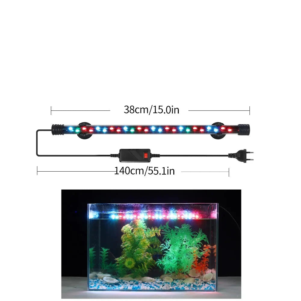 LED Plant Grow Light for Aquariums, Waterproof, suitable for fish tanks 18-58CM. Decorative lighting for underwater aquariums, operates on 90-260V with 5730 chip.