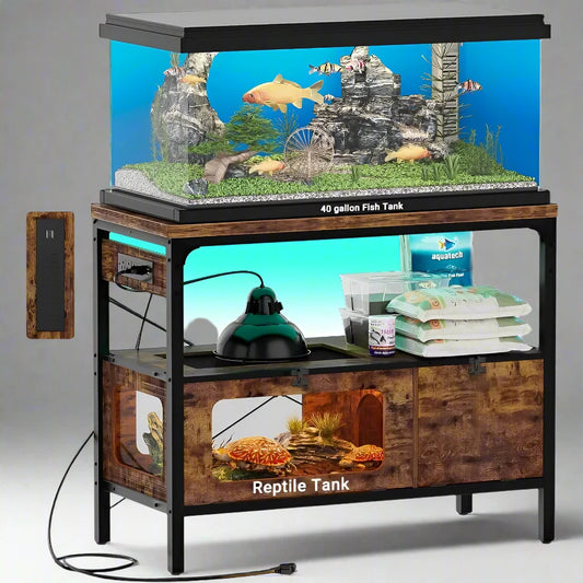 40-Gallon Tank Stand featuring a Power Outlet and LED Light, suitable for both Aquariums and Reptile Tanks.