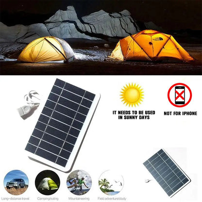 5V 2W Portable Solar Panel with USB for Safe Charging. Ideal for charging power banks and phones while camping or at home.