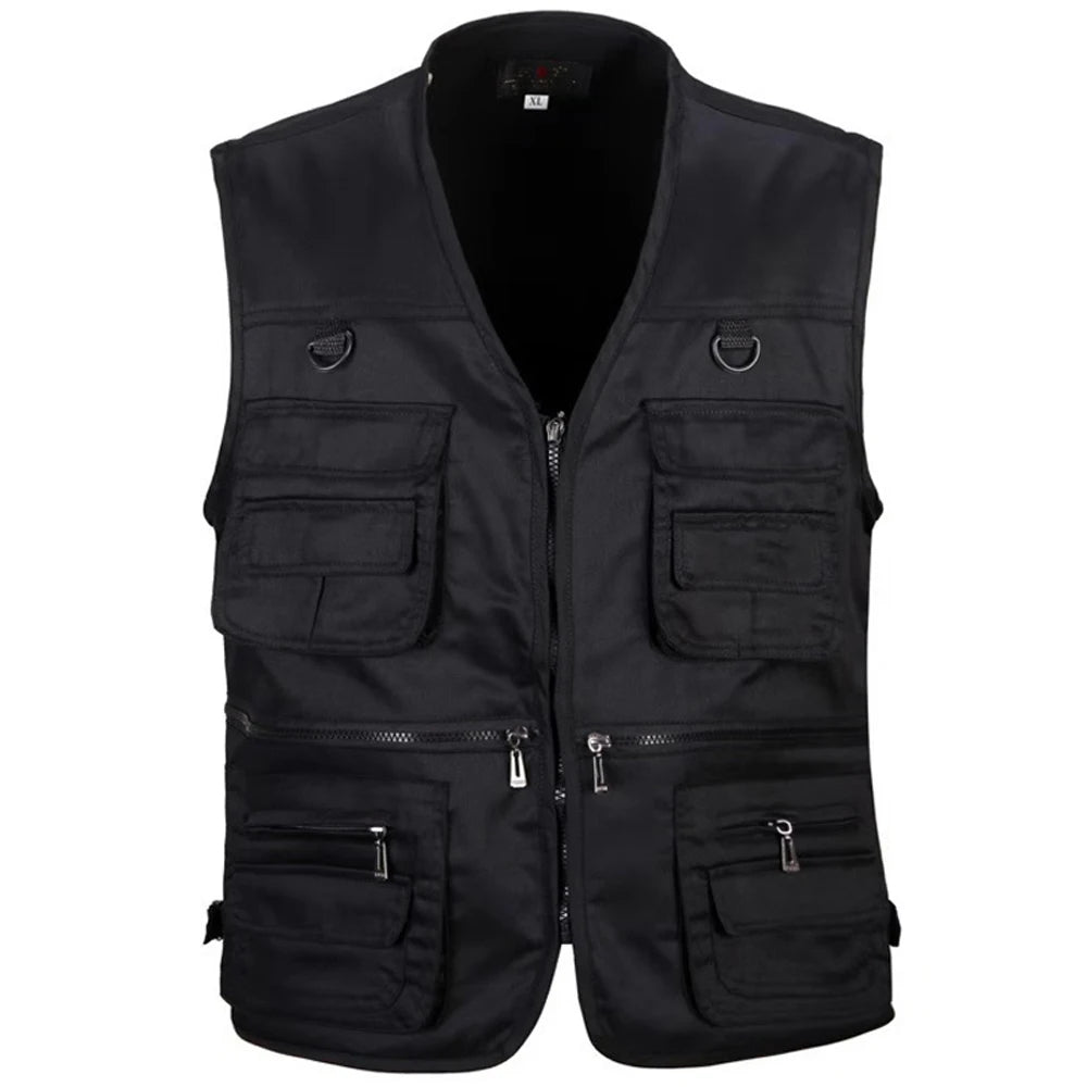 Men's Summer Tactical Vest for Hiking and Fishing, featuring multiple pockets. This lightweight waistcoat is perfect for outdoor activities and comes in sizes S to 6XL.