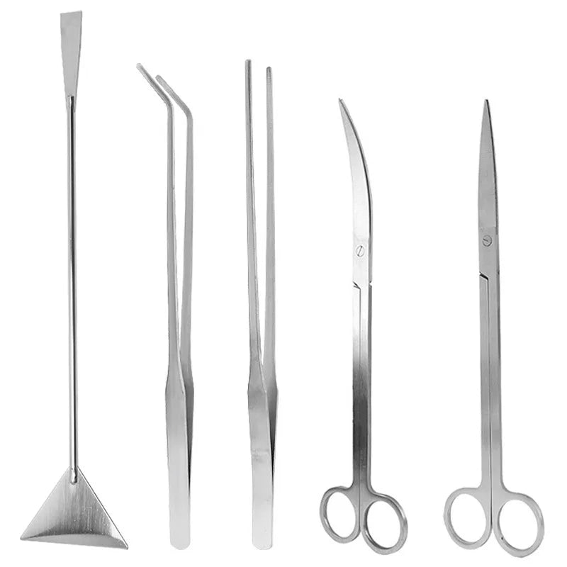 Stainless Steel Scissor Tweezers for Aquarium Plants, Wave Scissors for Grass, Cleaning Tools, and Storage Holder for Fish Tank Accessories.