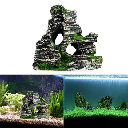 Small Decorative Green Grass for Fish Tanks, Resin Aquarium Accessories, Cave Mountain View Decoration.