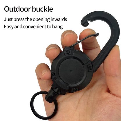 Outdoor automatic retractable keychain with anti-theft wire rope for backpacks. This anti-loss keychain features a spring and is great for camping gear.