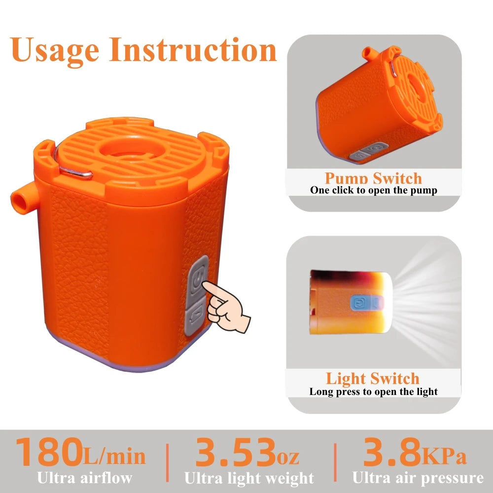 Compact Wireless Electric Air Pump for Inflating Air Mattresses, Swimming Rings, and More. Portable Inflator and Deflator for Camping and Light Use.