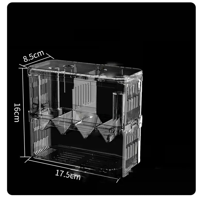 S/L/XL Aquarium Breeder Box for Fish Breeding, Isolation, and Hatchery. Made of acrylic, it features dividers for shrimp, clownfish, aggressive fish, and injured fish.