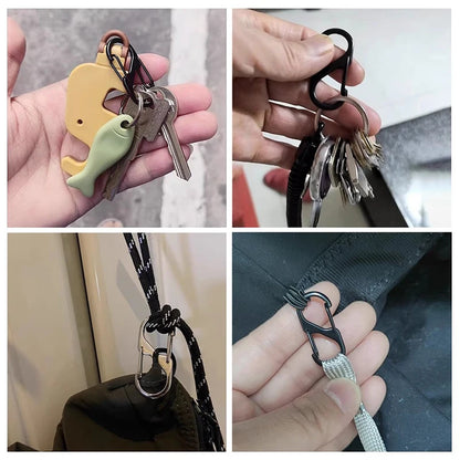 5-piece set of aluminum alloy carabiner clips for camping, hiking, and tactical use. Ideal for keychains and securing ropes.