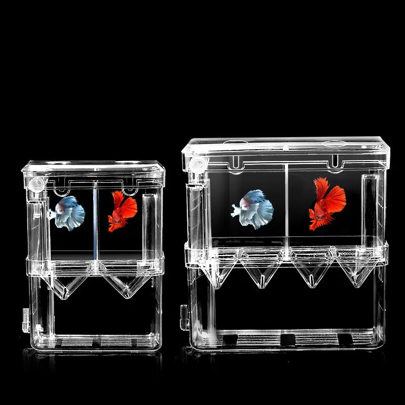 S/L/XL Aquarium Breeder Box for Fish Breeding, Isolation, and Hatchery. Made of acrylic, it features dividers for shrimp, clownfish, aggressive fish, and injured fish.