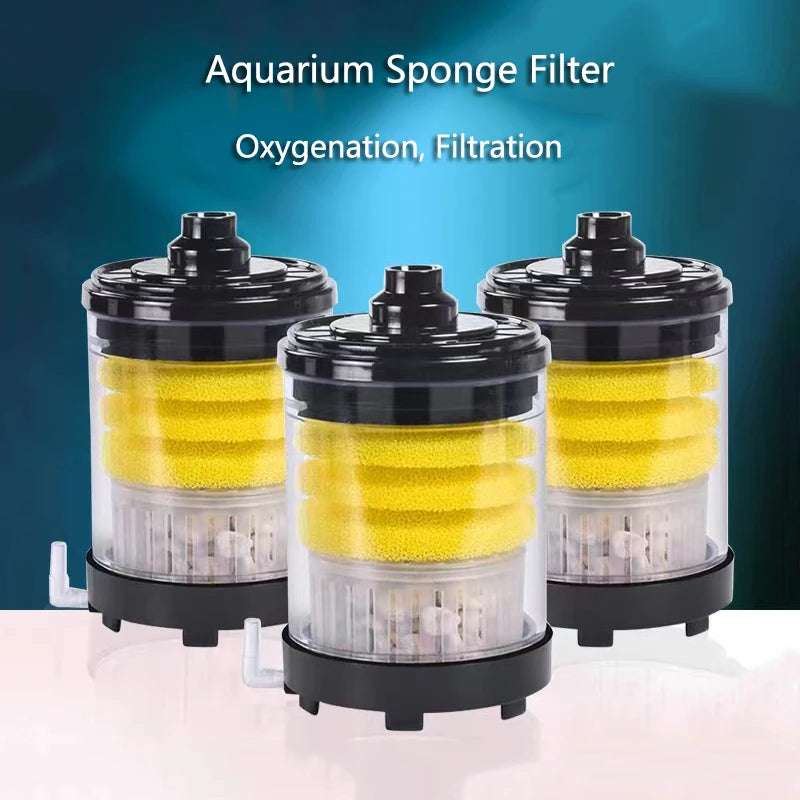 Fish tank waste collector with suction filter, sponge media, and oxygen-boosting balls for aquarium use.