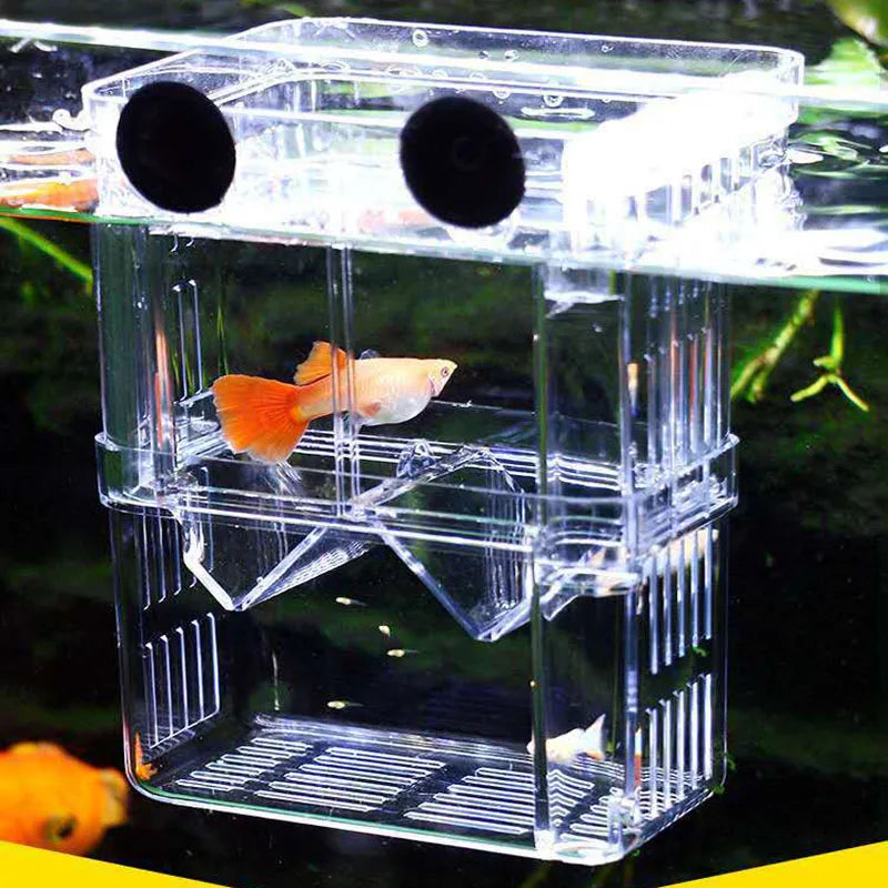 S/L/XL Aquarium Breeder Box for Fish Breeding, Isolation, and Hatchery. Made of acrylic, it features dividers for shrimp, clownfish, aggressive fish, and injured fish.