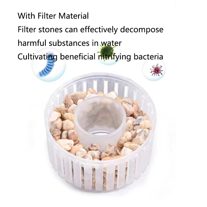 Fish tank waste collector with suction filter, sponge media, and oxygen-boosting balls for aquarium use.