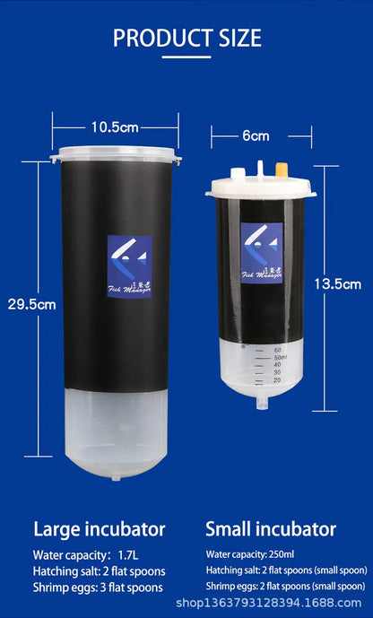 Brine shrimp incubator for baby fish food, live Artemia hatchery tools, and fish tank equipment kits.