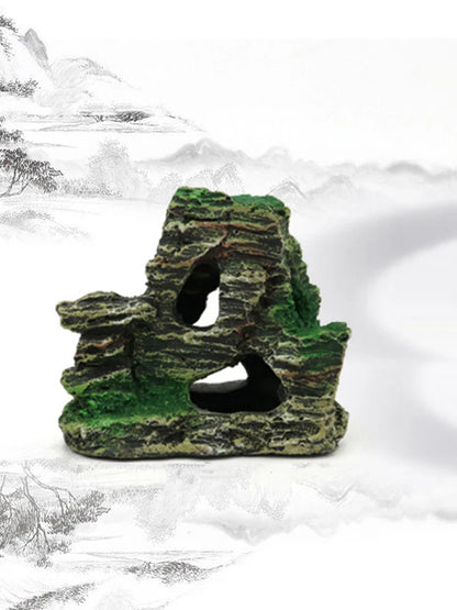 Small Decorative Green Grass for Fish Tanks, Resin Aquarium Accessories, Cave Mountain View Decoration.