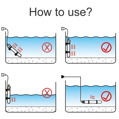 Submersible fish tank heater available in 25W, 50W, 100W, 200W, and 300W. This essential heating rod maintains a constant temperature for your aquarium.