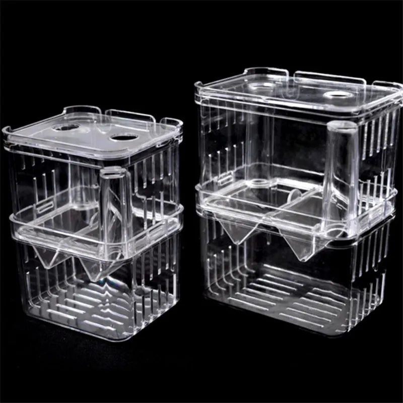 S/L/XL Aquarium Breeder Box for Fish Breeding, Isolation, and Hatchery. Made of acrylic, it features dividers for shrimp, clownfish, aggressive fish, and injured fish.