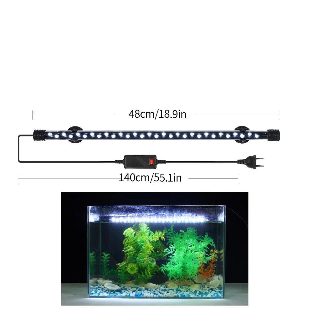 LED Plant Grow Light for Aquariums, Waterproof, suitable for fish tanks 18-58CM. Decorative lighting for underwater aquariums, operates on 90-260V with 5730 chip.