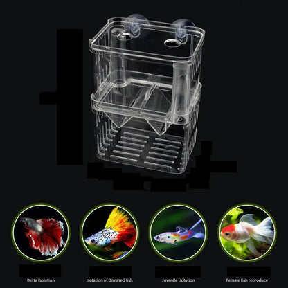 S/L/XL Aquarium Breeder Box for Fish Breeding, Isolation, and Hatchery. Made of acrylic, it features dividers for shrimp, clownfish, aggressive fish, and injured fish.