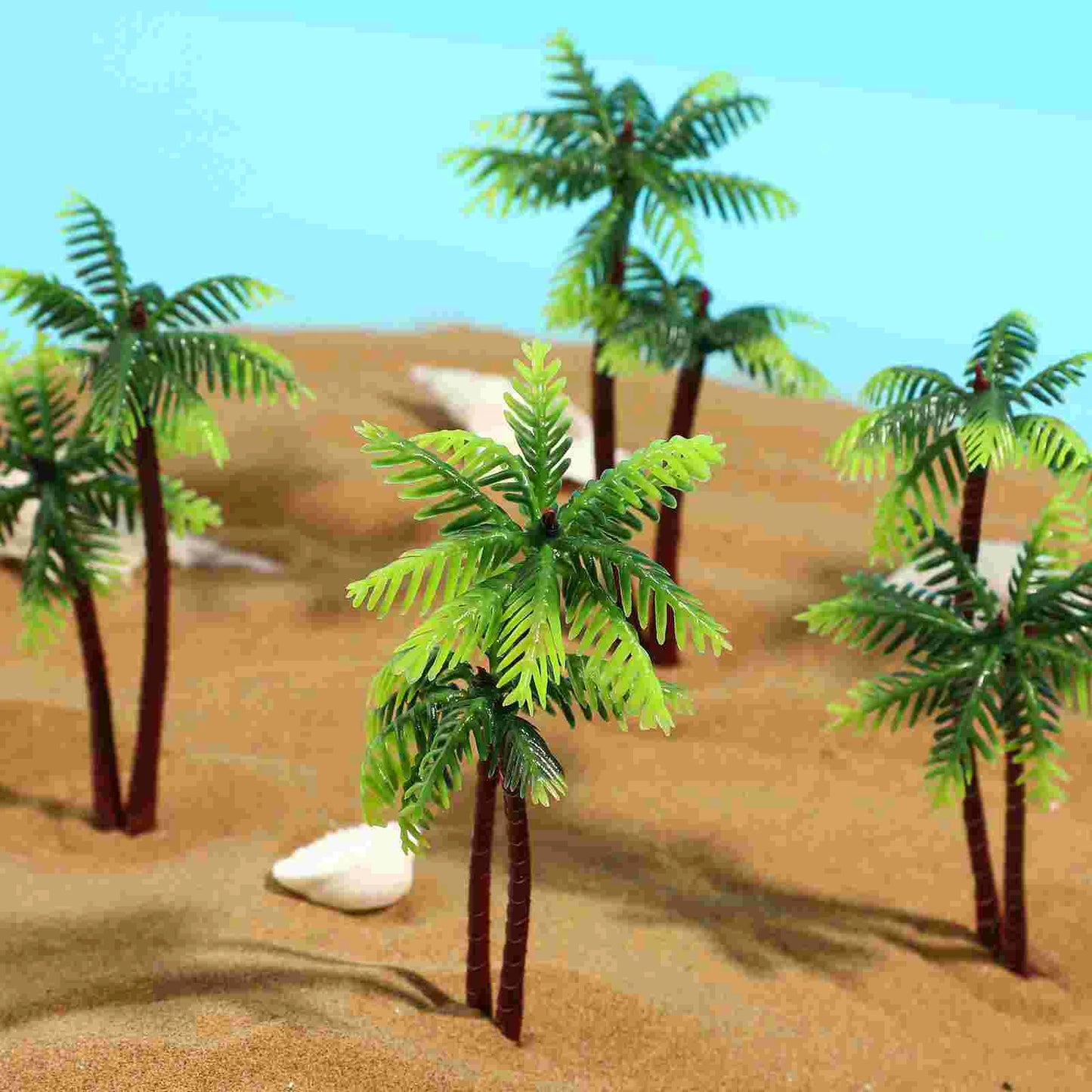 Set of 5 Mini Coconut Palm Tree Decorations for Aquariums and Fish Tanks.