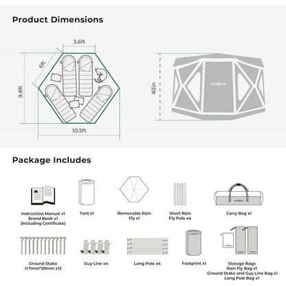 Large Space Camping Tent XL for 4-6 people, featuring a height of 6'10'', 2 doors, and 8 windows.