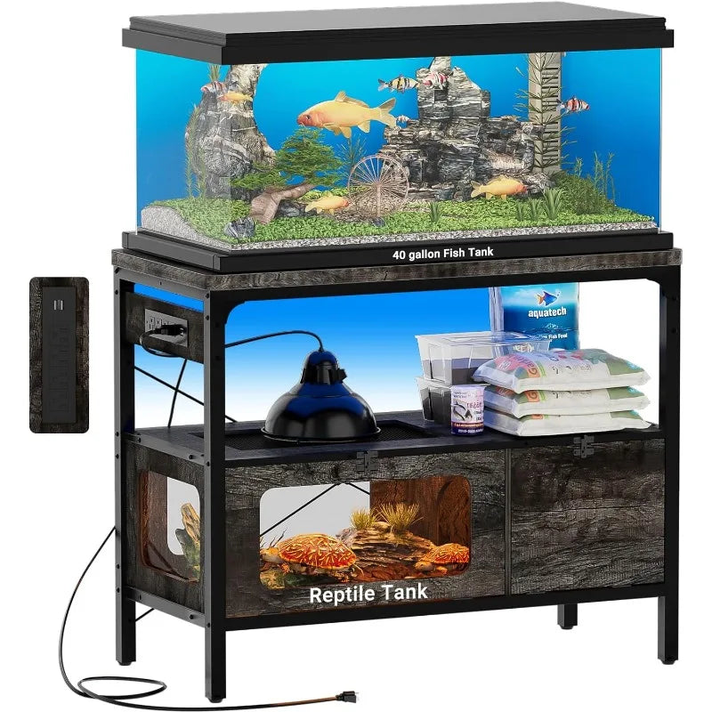 40-Gallon Tank Stand featuring a Power Outlet and LED Light, suitable for both Aquariums and Reptile Tanks.