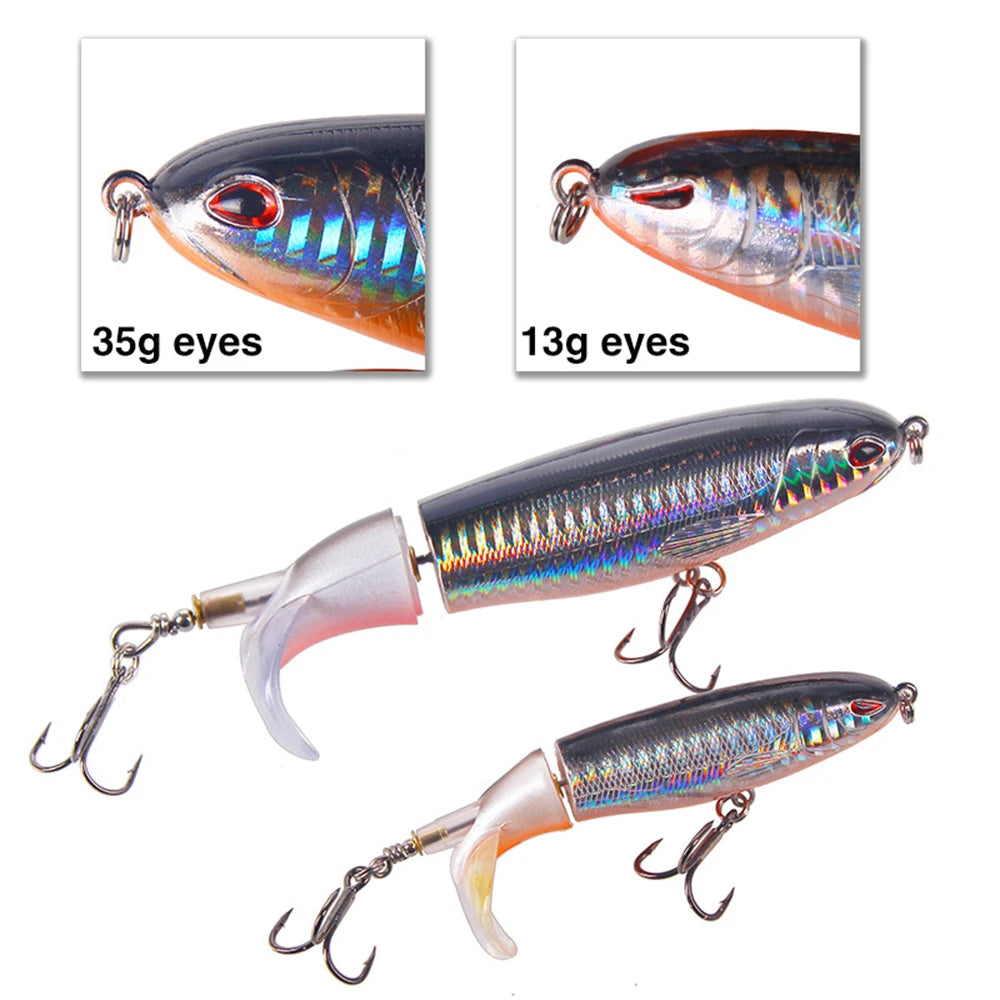 10cm/14cm Topwater Fishing Lure Whopper Popper, a hard bait with a soft rotating tail, perfect for fishing tackle and bait.