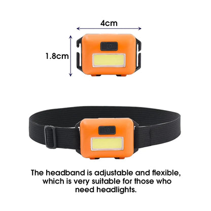 Compact COB Headlight Portable LED Headlamp, Waterproof Front Light with 3 Lighting Modes for Outdoor Camping and Hiking.