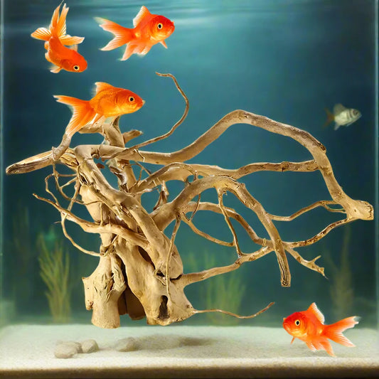 Driftwood decor made from solid tree roots, perfect for turtle tanks. This tree trunk and branch design adds a natural touch to your aquarium for fish and reptiles.