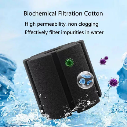 Black aquarium filter for fish tanks, including air pump, skimmer, and biochemical sponge filter. Suitable for large aquariums.