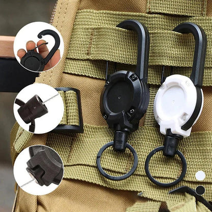 Outdoor automatic retractable keychain with anti-theft wire rope for backpacks. This anti-loss keychain features a spring and is great for camping gear.