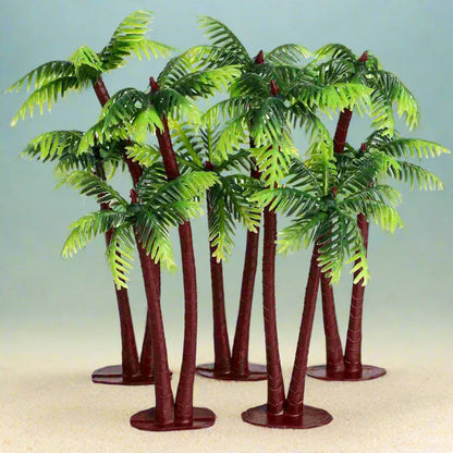 Set of 5 Mini Coconut Palm Tree Decorations for Aquariums and Fish Tanks.