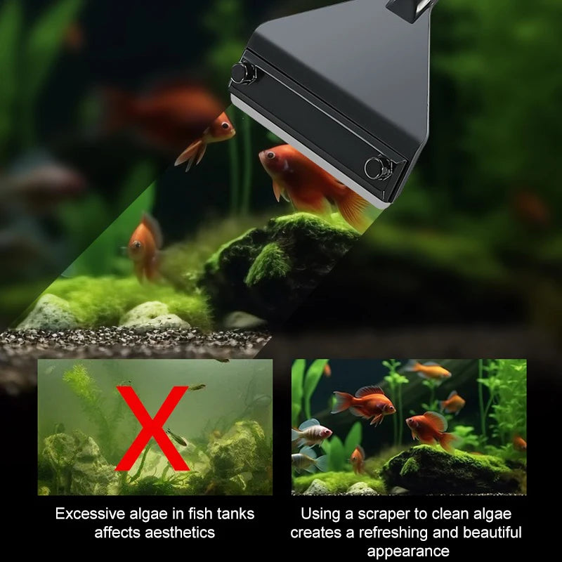 Aquarium Algae Cleaner with Aluminum Alloy and Stainless Steel Blade for Cleaning Fish Tank Glass and Water Plants.