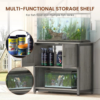 40-50 Gallon Fish Tank Stand with Storage Cabinet, Metal Stand for Aquarium Accessories, Reptile and Turtle Terrarium Table.