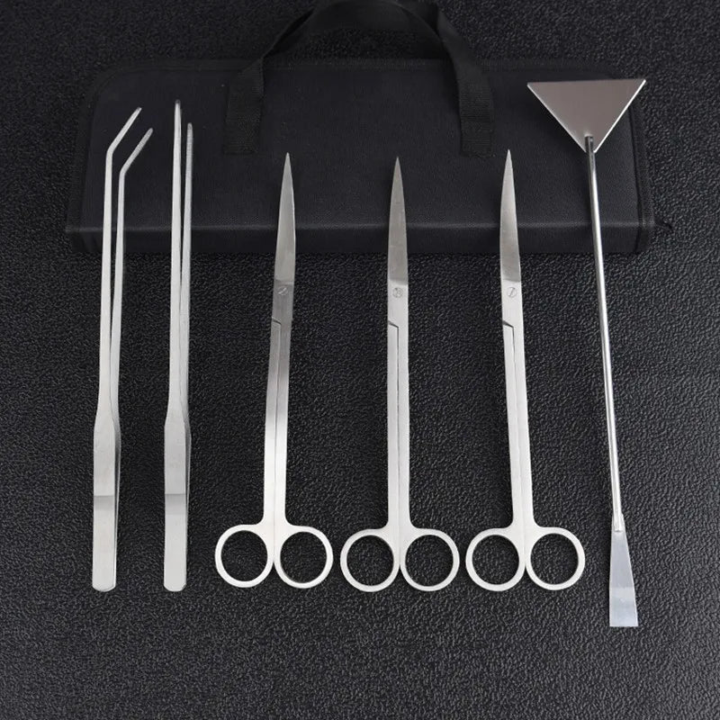 Stainless Steel Scissor Tweezers for Aquarium Plants, Wave Scissors for Grass, Cleaning Tools, and Storage Holder for Fish Tank Accessories.