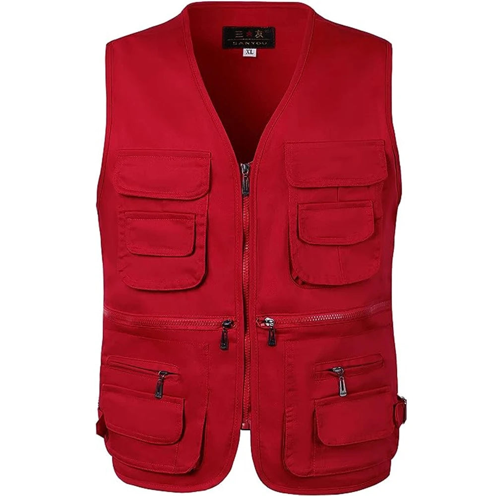 Men's Summer Tactical Vest for Hiking and Fishing, featuring multiple pockets. This lightweight waistcoat is perfect for outdoor activities and comes in sizes S to 6XL.