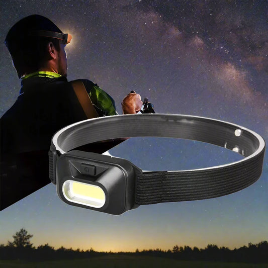 Compact COB Headlight Portable LED Headlamp, Waterproof Front Light with 3 Lighting Modes for Outdoor Camping and Hiking.